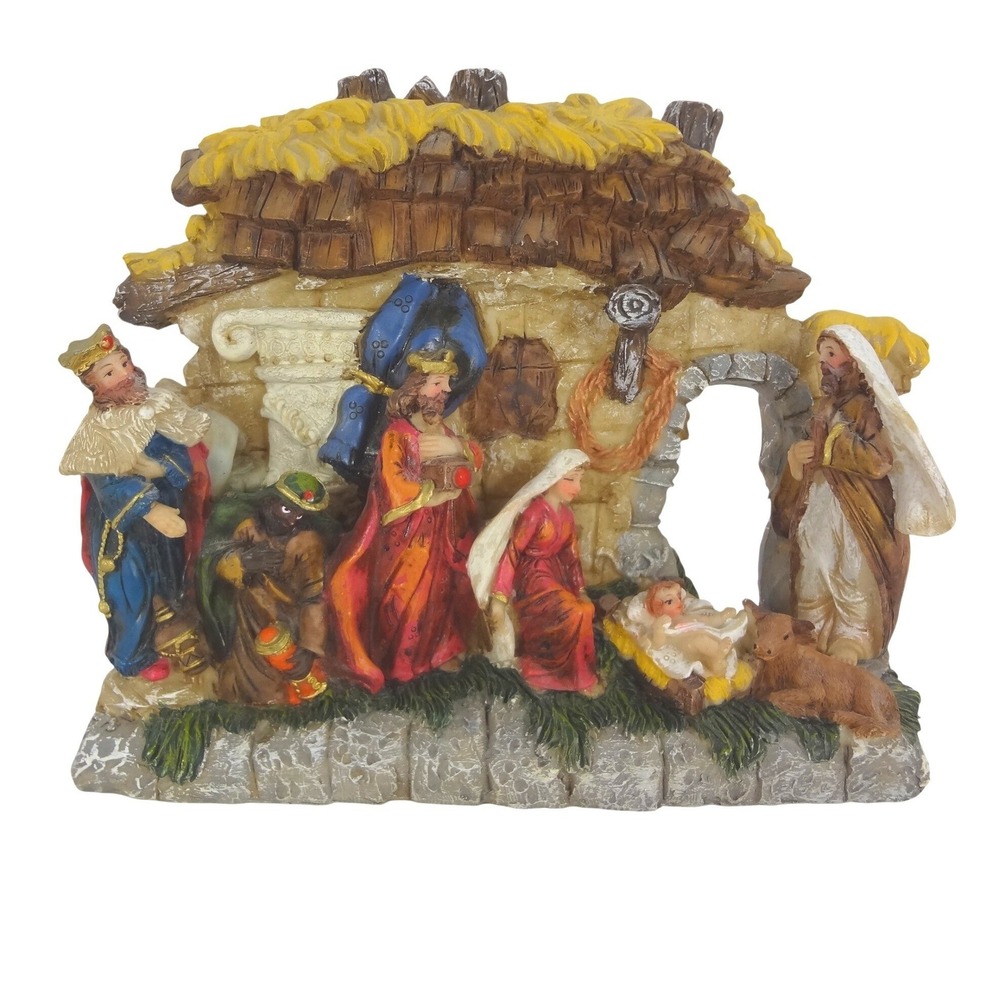 Traditional Resin Nativity Scene Figurine Holy Family Three Wise Men Christmas